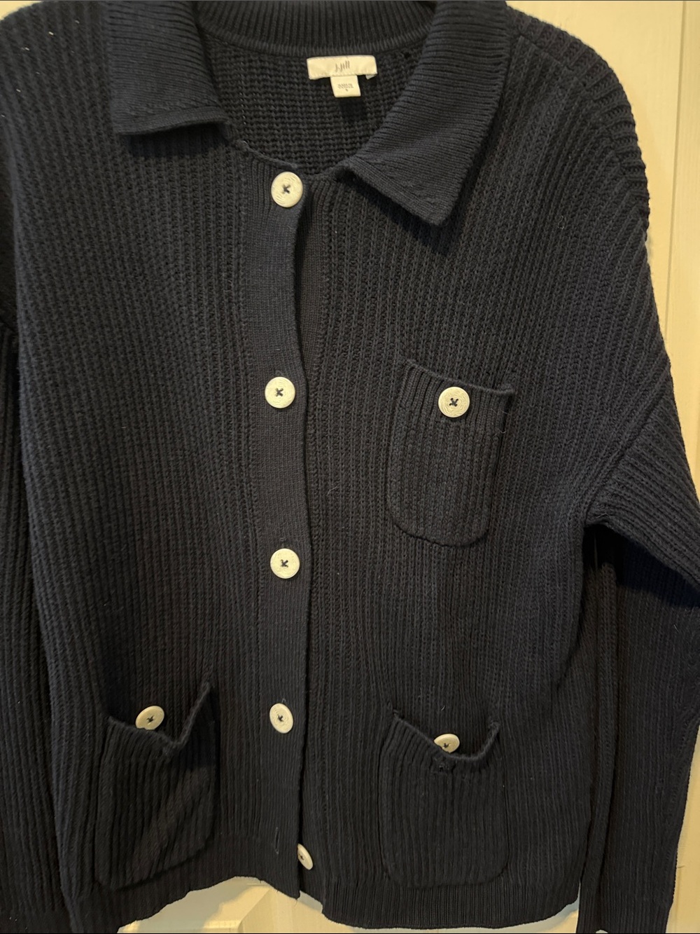 J. Jill Dark Navy Ribbed Button-Front Cardigan